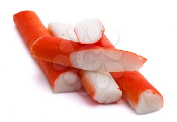 Several crab sticks isolated on white