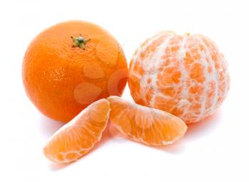 Twofresh  mandarins with two slices isolated on white