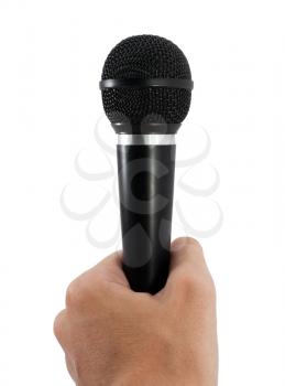 Microphone in hand over white background