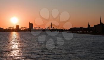Riga city view in sunset time