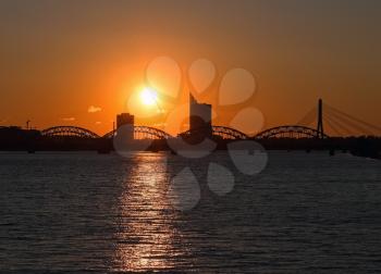 Riga city view in sunset time