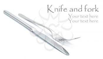 Fork and knife on the white background with place for text