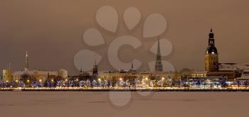 View of the Old Riga at  night in the winter 