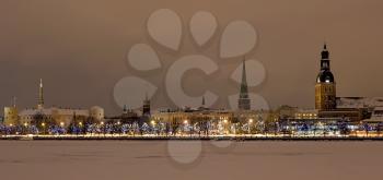 View of the Old Riga at  night in the winter 