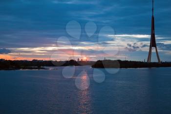 Sunset on the Daugava river in Riga
