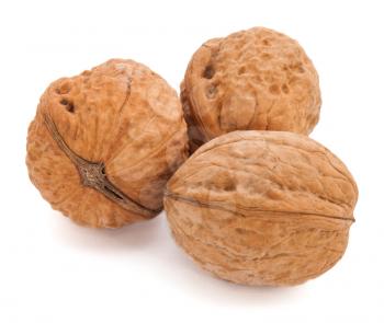 Three greek nuts on white background