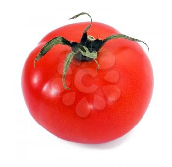 One fresh red tomato over white background