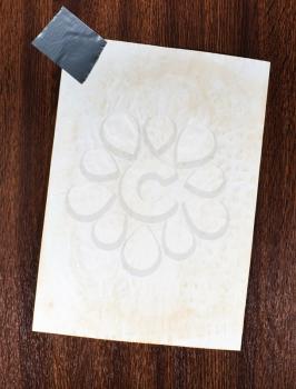 Blank paper sticked on the wooden background