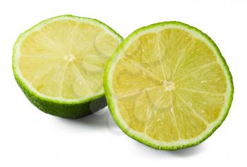 Twqo slice of lime on white