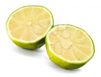 Two fresh lime slices on white background