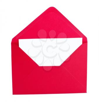 Empty red envelope with card on white