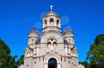 Beautiful orthodox cathedral in the Riga city, Latvia