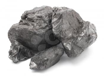 Heap of coal on white background