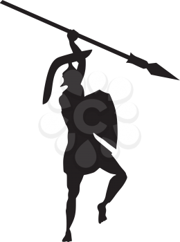 Royalty Free Clipart Image of a Warrior Holding a Spear