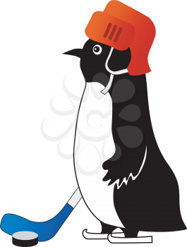Royalty Free Clipart Image of a Penguin Playing Hockey