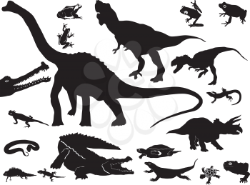 Royalty Free Clipart Image of a Set of Silhouette Reptiles