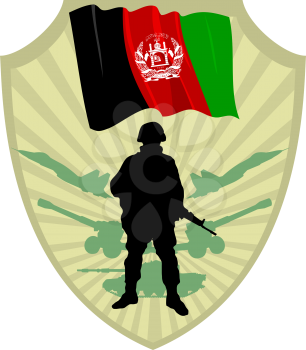 Royalty Free Clipart Image of a Badge with the Afghanistan Flag and a Soldier
