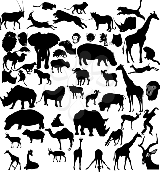 Royalty Free Clipart Image of a Set of African Animals Silhouettes