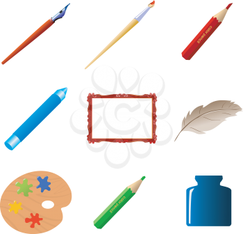 Royalty Free Clipart Image of a Set of Various Art Supplies