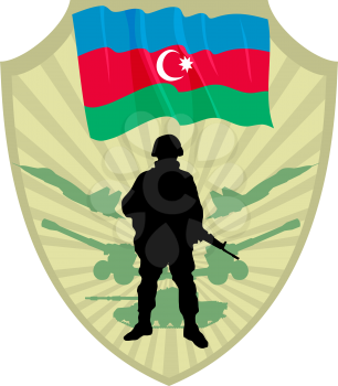 Royalty Free Clipart Image of a Crest of an Azerbaijan Soldier and Flag