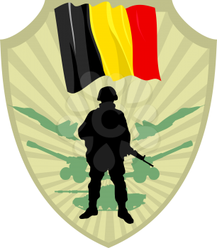 Royalty Free Clipart Image of a Crest with a Belgium Flag and Soldier