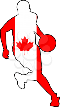 Royalty Free Clipart Image of a Cartoon Silhouette of a Basketball Player with the Canadian Flag