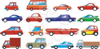 Royalty Free Clipart Image of a Cartoon of Various Vehicles