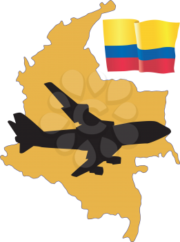 Royalty Free Clipart Image of a Plane Over Columbia