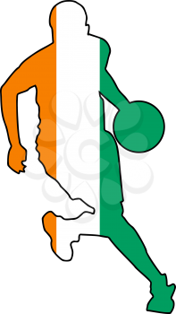 Royalty Free Clipart Image of a Silhouette of a Basketball Player with Ivory Coast Flag Colors