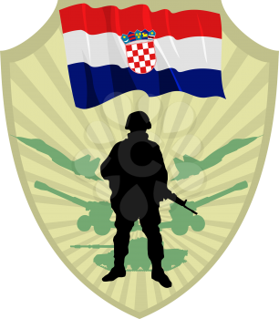 Royalty Free Clipart Image of a  Crest of a Flag of Croatia and a Soldier