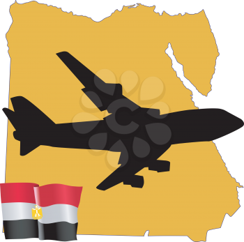 Royalty Free Clipart Image of a Plane Over Egypt