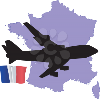 Royalty Free Clipart Image of a Plane Flying Over France