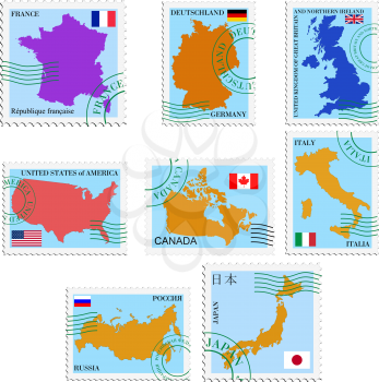Royalty Free Clipart Image of Stamps Picturing Countries