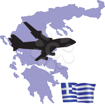 Royalty Free Clipart Image of a Plane Over Greece