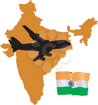 Royalty Free Clipart Image of a Plane Over India
