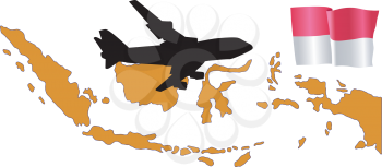 Royalty Free Clipart Image of a Plane Over Indonesia