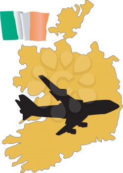 Royalty Free Clipart Image of a Flight to Ireland with the Flag
