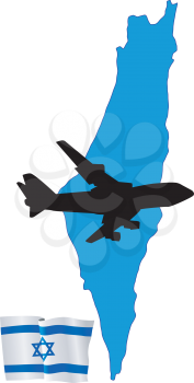 Royalty Free Clipart Image of a Plane Over Israel