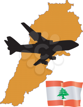 Royalty Free Clipart Image of a Plane Over Lebanon