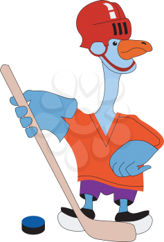 Royalty Free Clipart Image of a Goose Playing Hockey