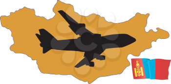 Royalty Free Clipart Image of a Plane Flying Over Mongolia
