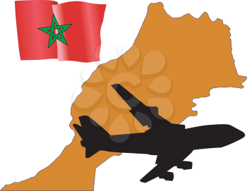 Royalty Free Clipart Image of a Plane Flying Over Morocco