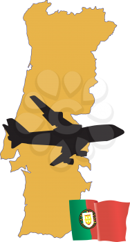 Royalty Free Clipart Image of a Plane Flying Over Portugal