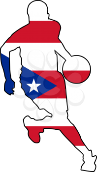 Royalty Free Clipart Image of a Basketball Player in the Puerto Rico Flag Colours