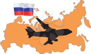 Royalty Free Clipart Image of a Plane Flying Over Russia