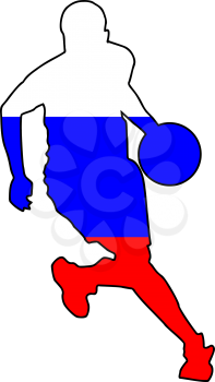 Royalty Free Clipart Image of a Basketball Player in the Russian Flag Colours