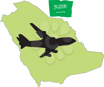 Royalty Free Clipart Image of a Plane Flying Over Saudi Arabia