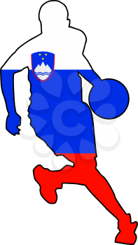 Royalty Free Clipart Image of a Basketball Player in Slovenia Flag Colours