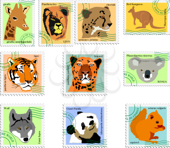 Royalty Free Clipart Image of a Set of Animal Stamps