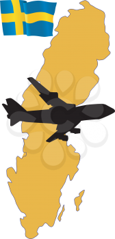 Royalty Free Clipart Image of a Plane Flying Over Sweden